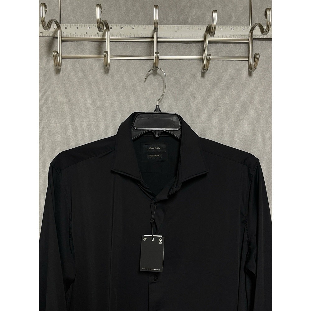 NWT Porter & Ash Shirt Men's XL Black Button Up Kinetic Stretch Cutaway Hybrid